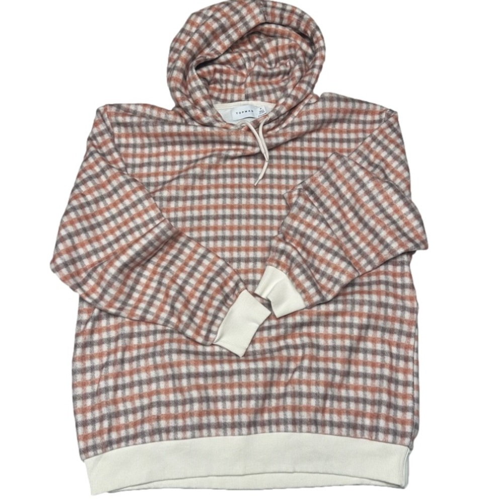 Mens Topman Ecru Orange Hoodie ~ Long Sleeves ~ Check Pattern ~ SO COZY